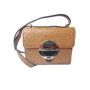 Michael Kors Leather Shoulder Bag Ostrich Print Brown Small Messenger Purse